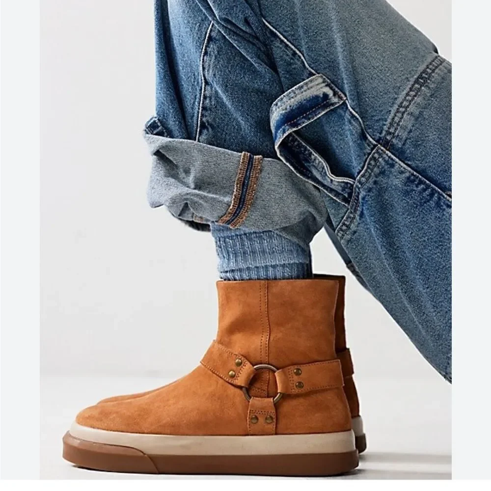 NEW Free People Bodhi Harness Sneaker Bootie Tan Suede boots shoes moto boho 10